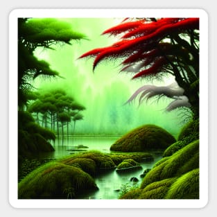 Digital Painting Scene Of a Lake Under A Variety Of Colorful Plants, Amazing Nature Magnet